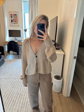 Reformation Button Cardigan Sweater Set in Oatmeal